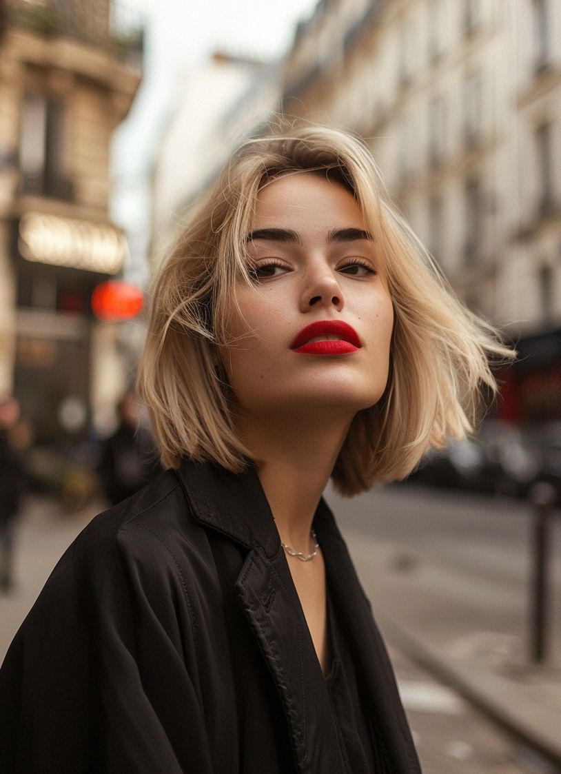 French Haircuts bob french woman with blonde hair in Paris