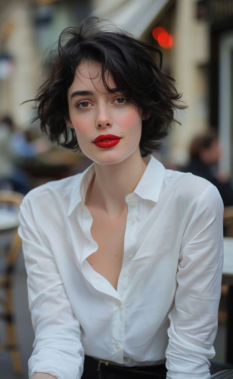 Haircuts thin fine hair beautiful french woman with short, black hair