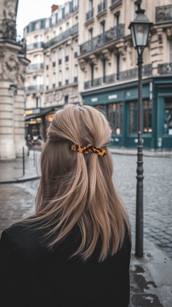 French girl double tortoise barette hairstyle