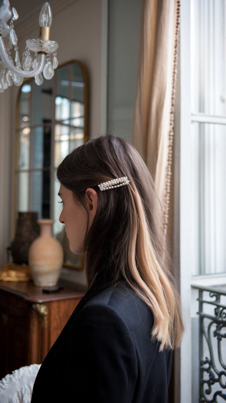 French girl pearl barette hairstyle idea