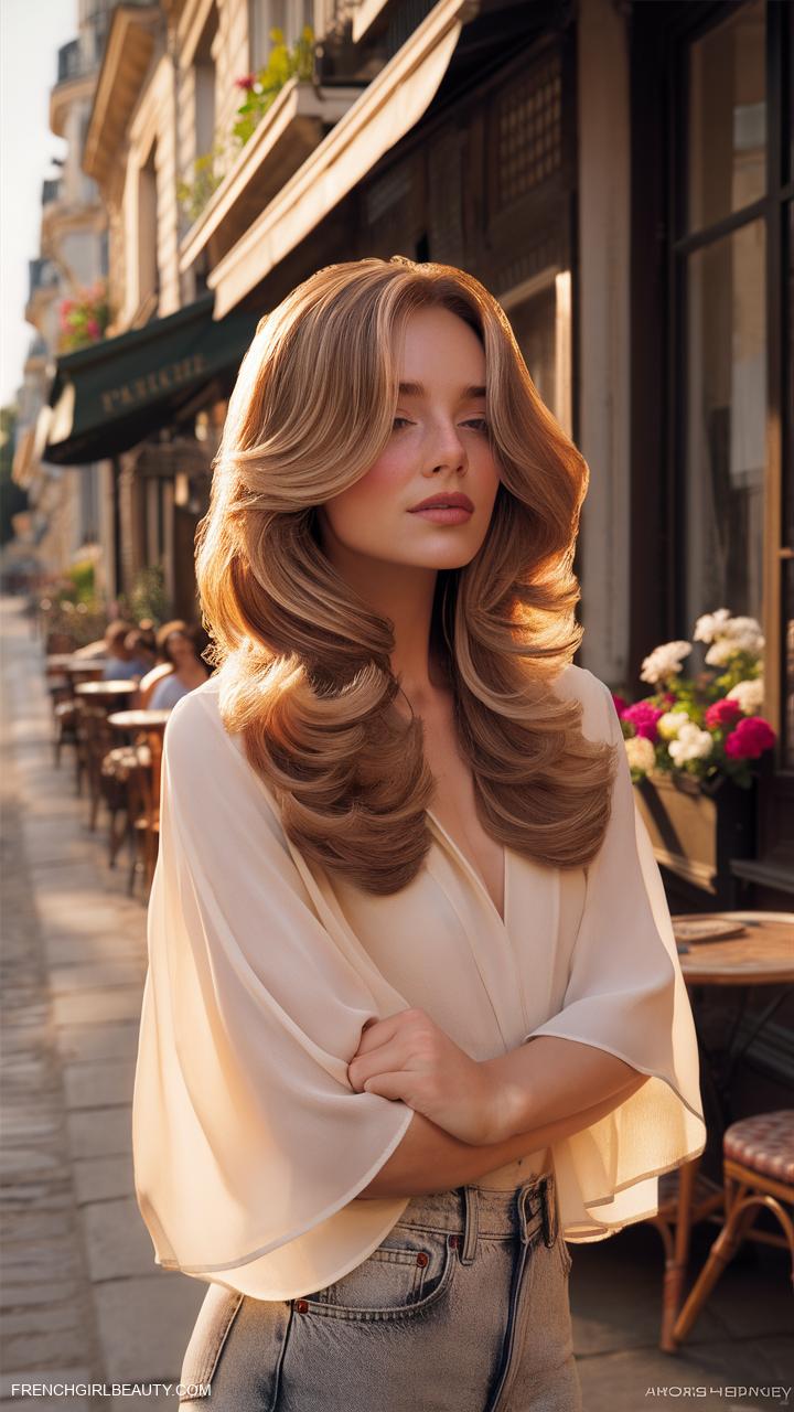 long layered haircuts Elegant balayage waves with soft layers