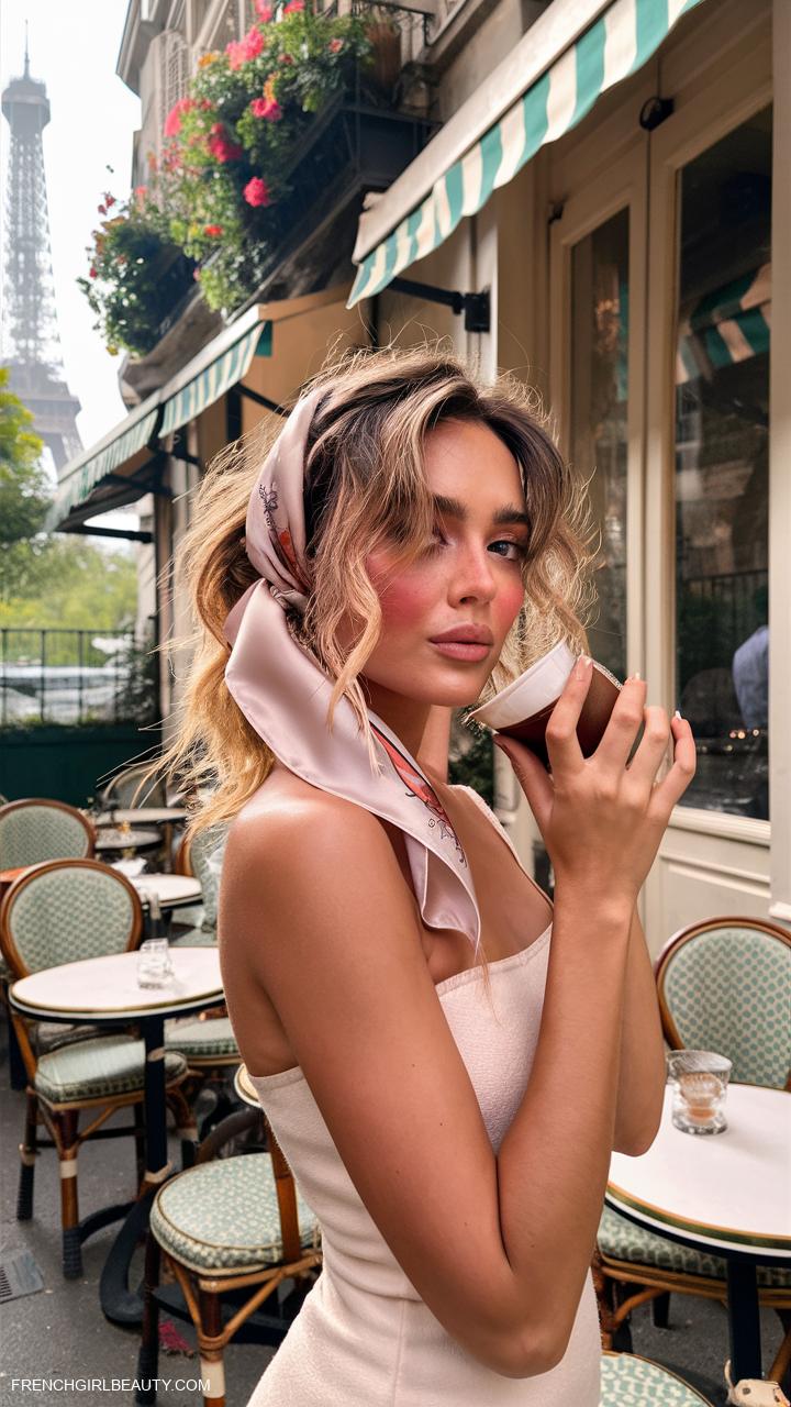 wavy hairstyles Messy waves tied with a silk scarf