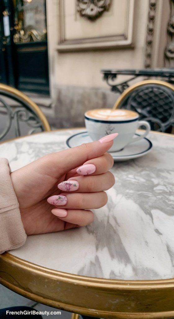 elegant soft pink floral manicure